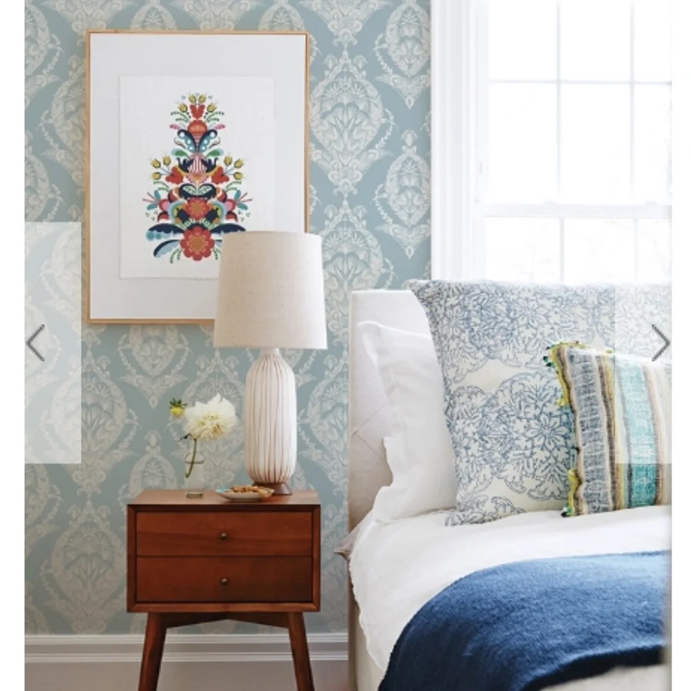 A street prints Arlie Light Blue Botanical Damask Wallpaper